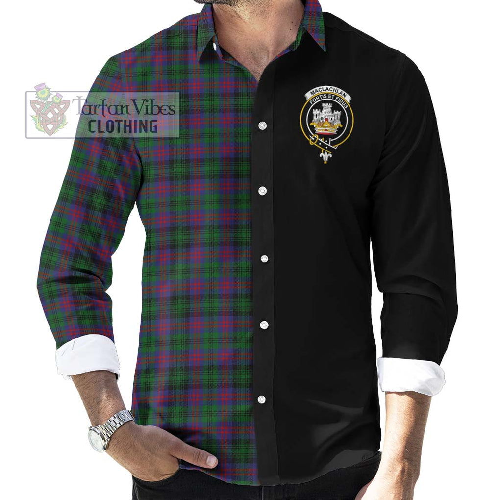 MacLachlan Hunting Tartan Long Sleeve Button Shirt with Family Crest and Half Of Me Style - Tartanvibesclothing Shop