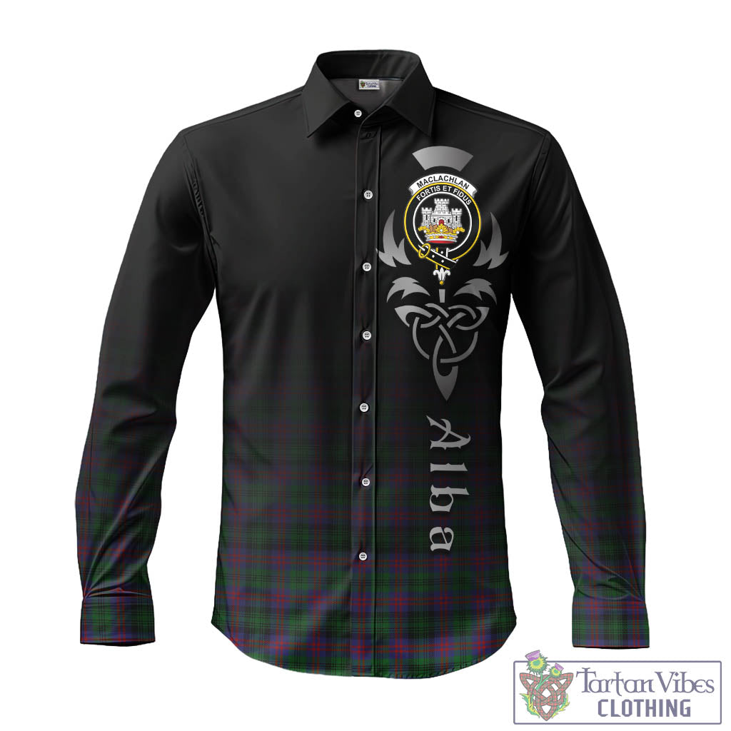 Tartan Vibes Clothing MacLachlan Hunting Tartan Long Sleeve Button Up Featuring Alba Gu Brath Family Crest Celtic Inspired