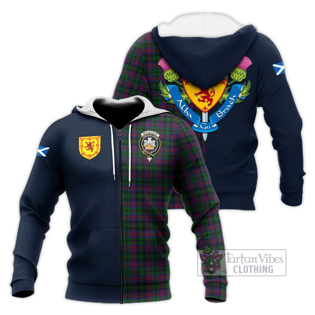 Tartan Vibes Clothing MacLachlan Hunting Tartan Knitted Hoodie with Scottish Lion Royal Arm Half Style