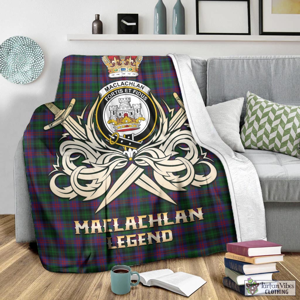 Tartan Vibes Clothing MacLachlan Hunting Tartan Blanket with Clan Crest and the Golden Sword of Courageous Legacy