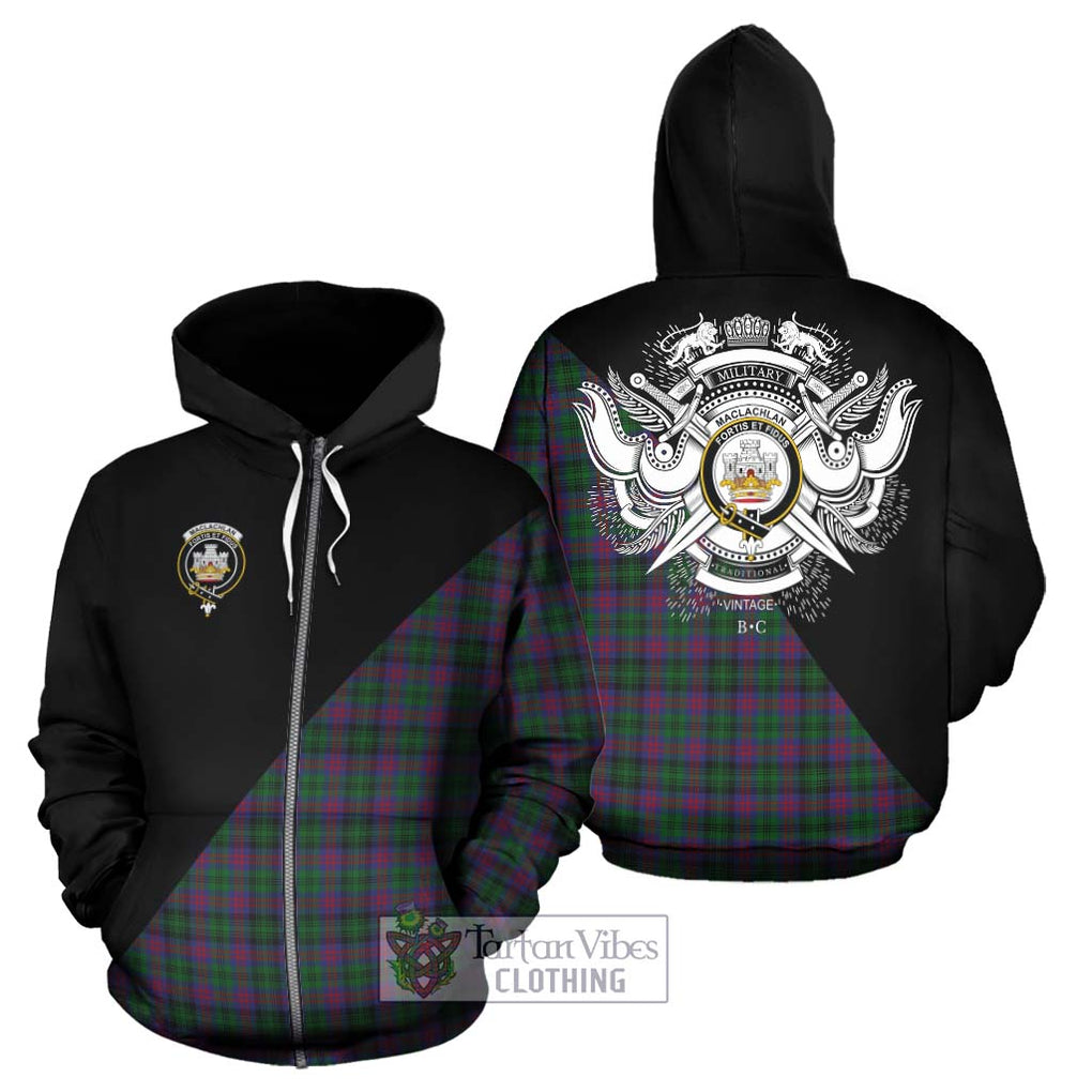 MacLachlan Hunting Tartan Hoodie with Family Crest and Military Logo Style - Tartanvibesclothing Shop