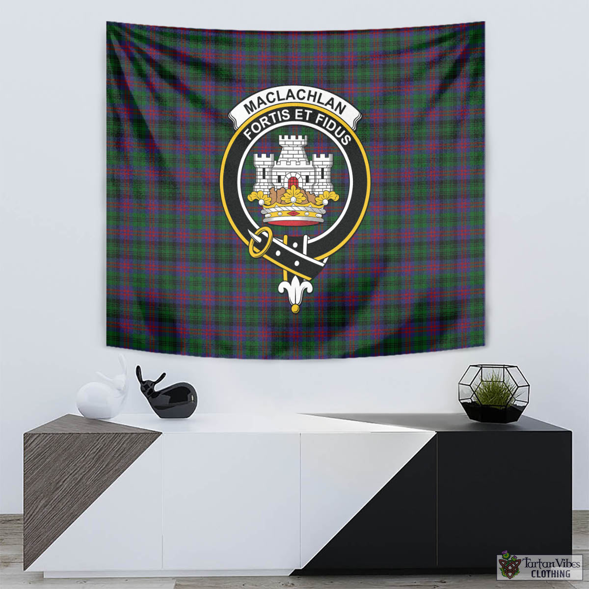 Tartan Vibes Clothing MacLachlan Hunting Tartan Tapestry Wall Hanging and Home Decor for Room with Family Crest