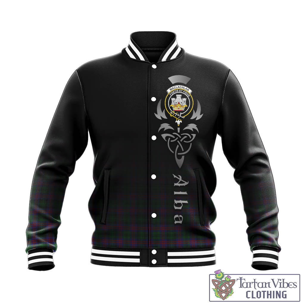 Tartan Vibes Clothing MacLachlan Hunting Tartan Baseball Jacket Featuring Alba Gu Brath Family Crest Celtic Inspired