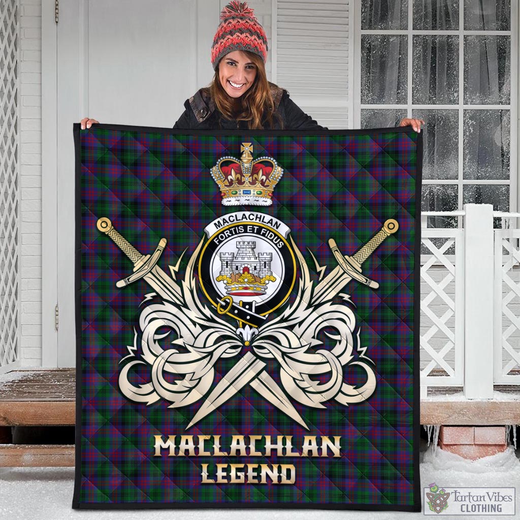 Tartan Vibes Clothing MacLachlan Hunting Tartan Quilt with Clan Crest and the Golden Sword of Courageous Legacy