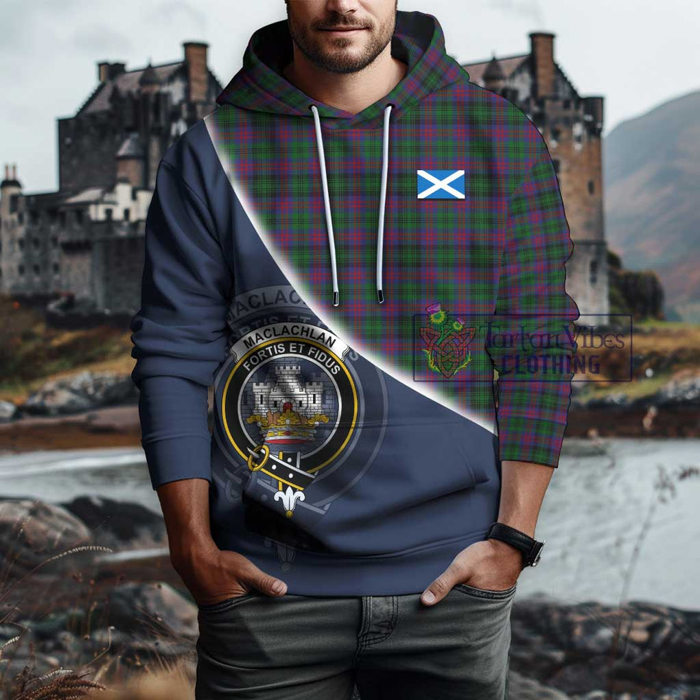 MacLachlan Hunting Tartan Hoodie with Personalised National Flag and Family Crest Half Style - Tartanvibesclothing Shop