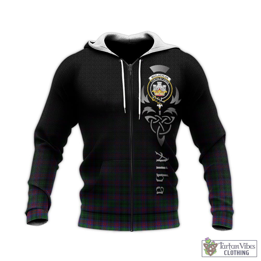 Tartan Vibes Clothing MacLachlan Hunting Tartan Knitted Hoodie Featuring Alba Gu Brath Family Crest Celtic Inspired