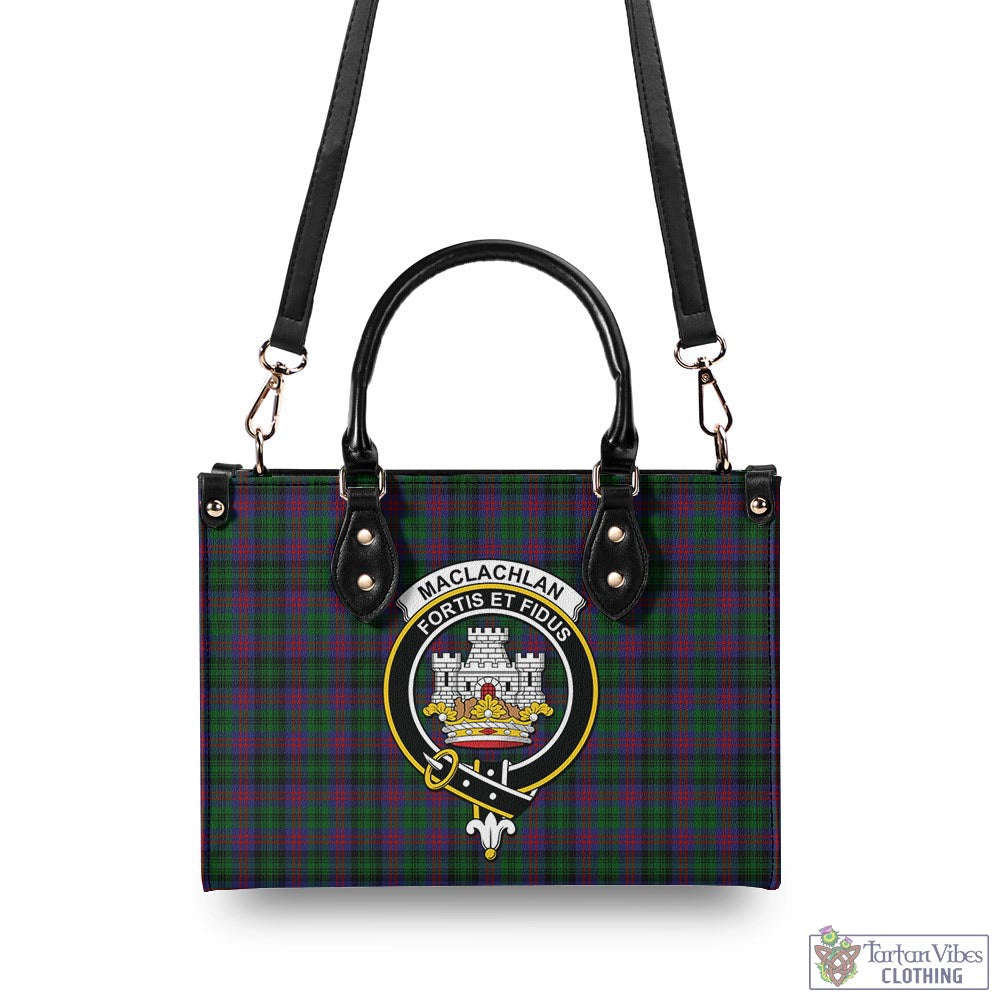 Tartan Vibes Clothing MacLachlan Hunting Tartan Luxury Leather Handbags with Family Crest