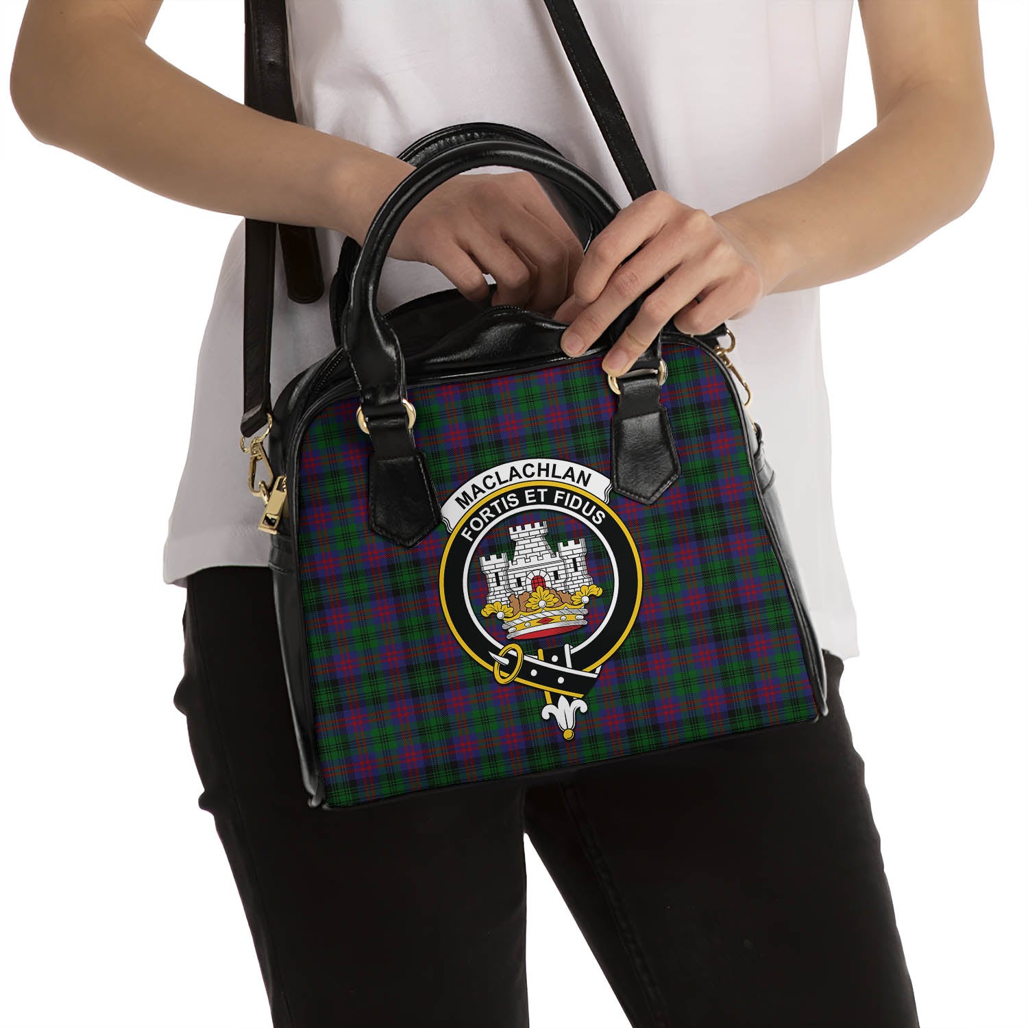 MacLachlan Hunting Tartan Shoulder Handbags with Family Crest - Tartanvibesclothing