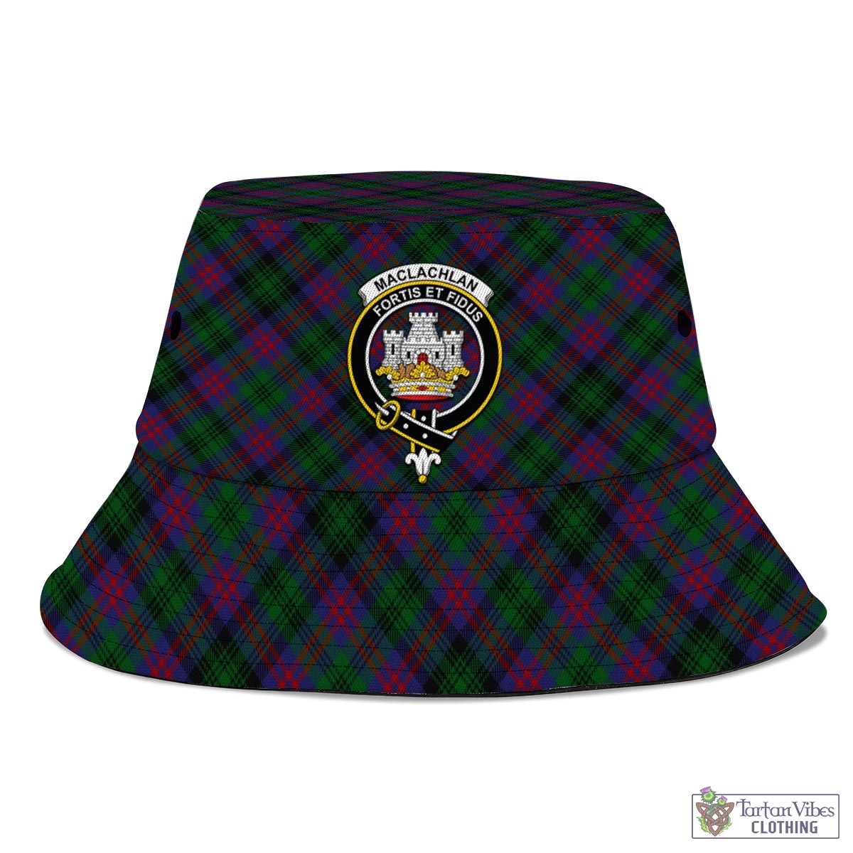 Tartan Vibes Clothing MacLachlan Hunting Tartan Bucket Hat with Family Crest