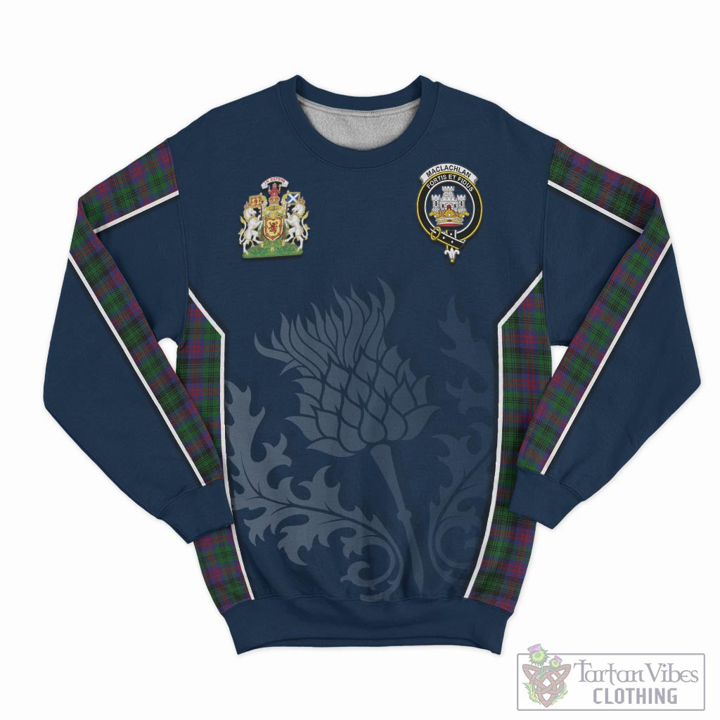 Tartan Vibes Clothing MacLachlan Hunting Tartan Sweatshirt with Family Crest and Scottish Thistle Vibes Sport Style