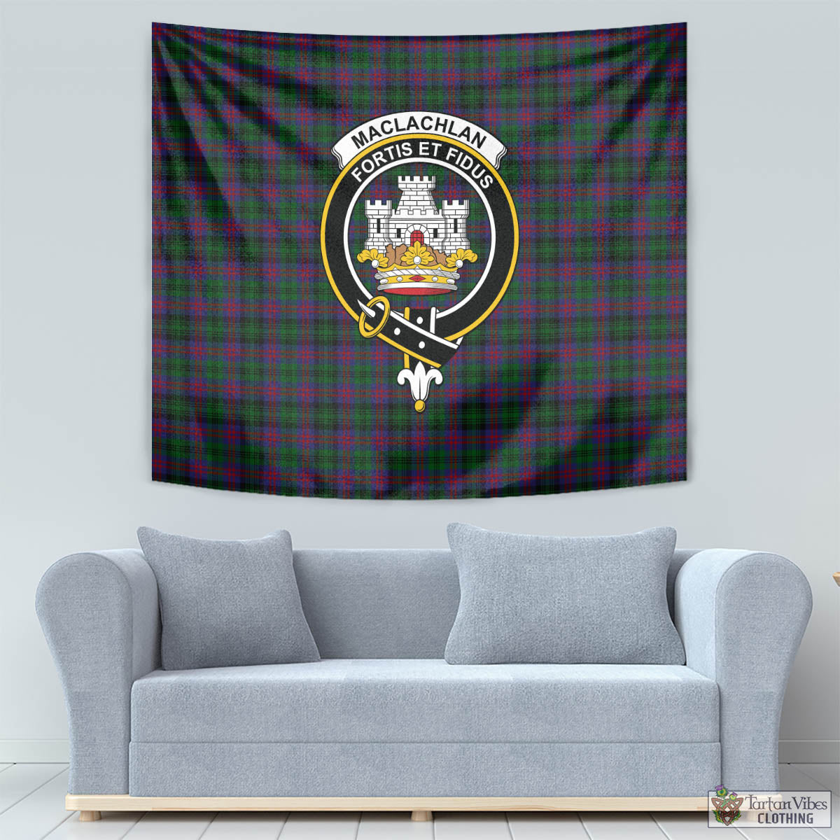 Tartan Vibes Clothing MacLachlan Hunting Tartan Tapestry Wall Hanging and Home Decor for Room with Family Crest