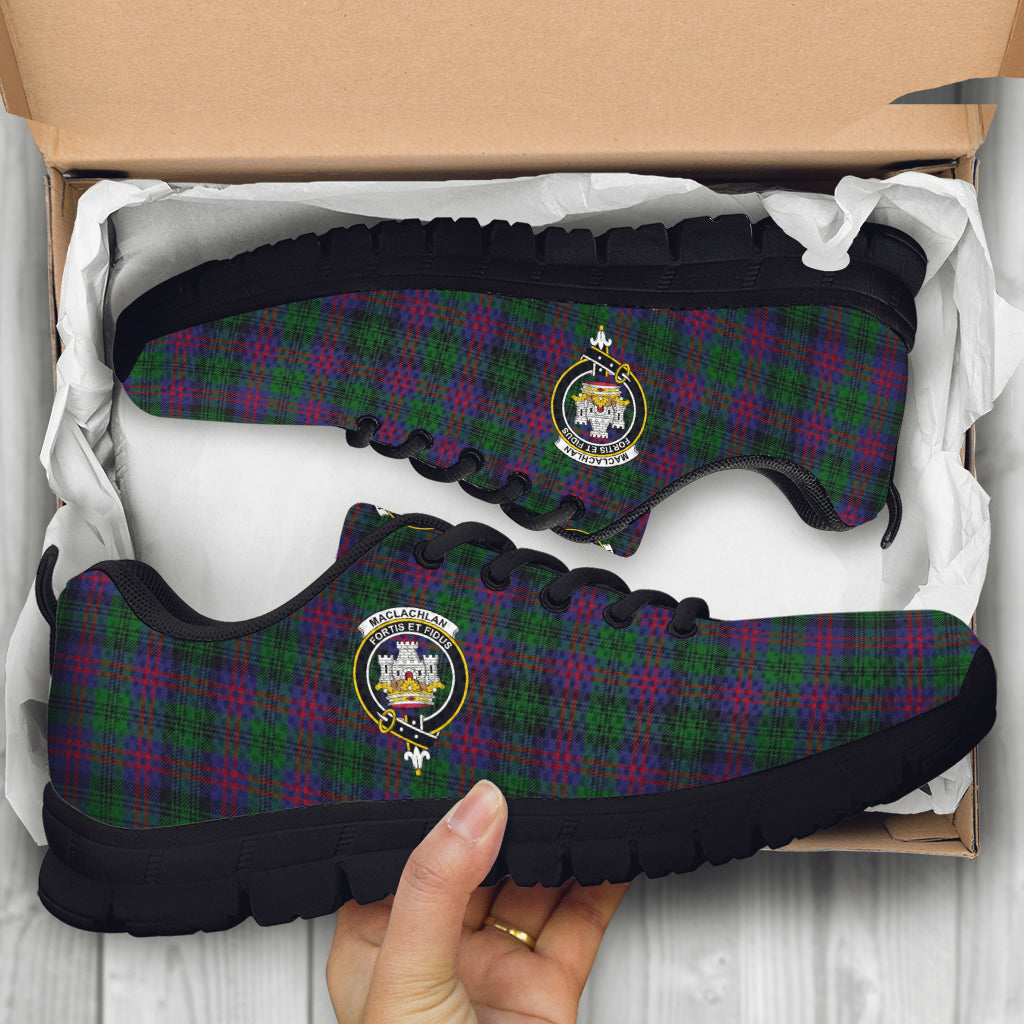 MacLachlan Hunting Tartan Sneakers with Family Crest - Tartan Vibes Clothing