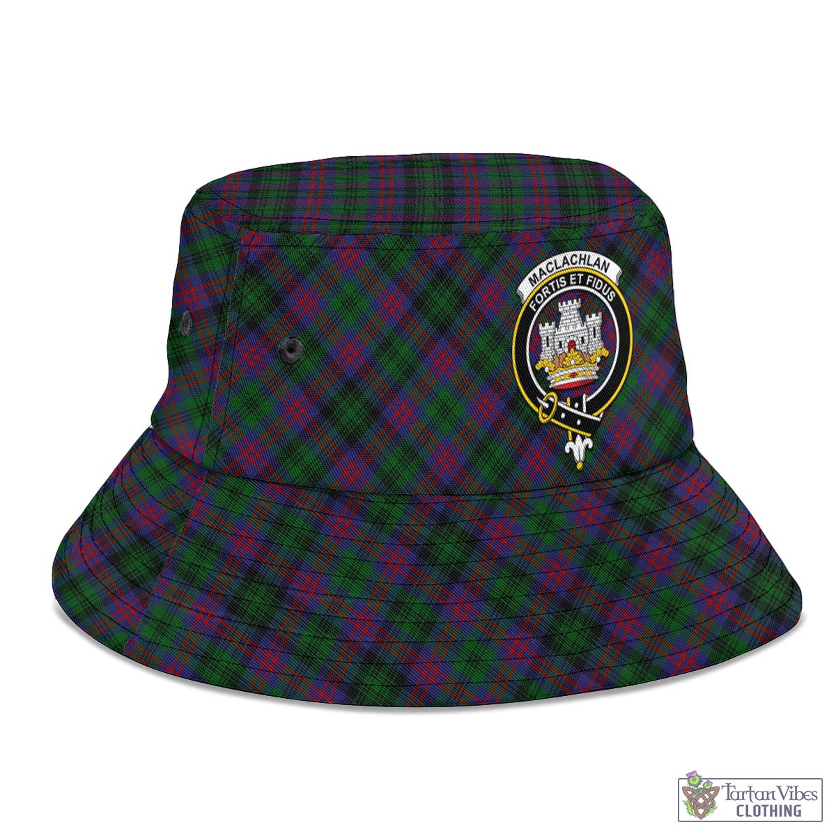 Tartan Vibes Clothing MacLachlan Hunting Tartan Bucket Hat with Family Crest