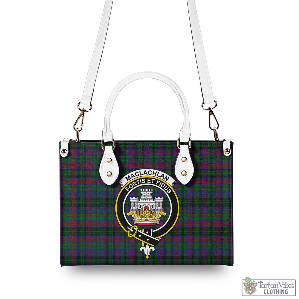 Tartan Vibes Clothing MacLachlan Hunting Tartan Luxury Leather Handbags with Family Crest