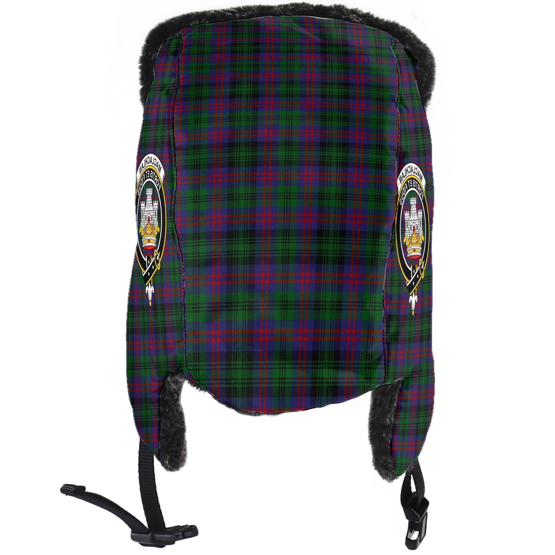 MacLachlan Hunting Tartan Winter Trapper Hat with Family Crest - Tartanvibesclothing