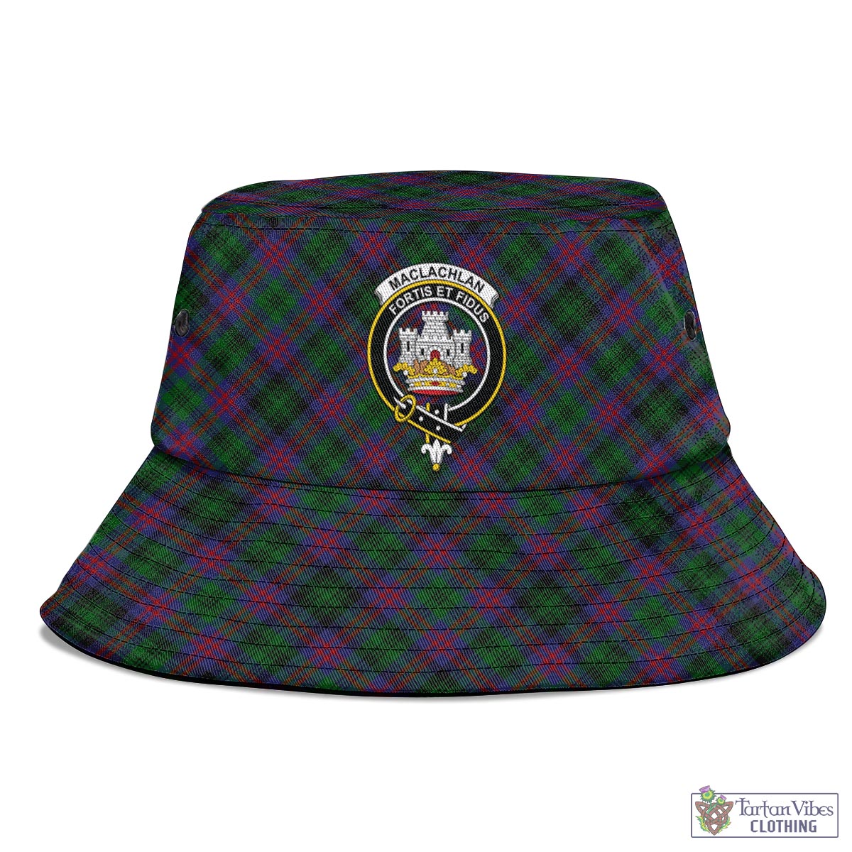 Tartan Vibes Clothing MacLachlan Hunting Tartan Bucket Hat with Family Crest