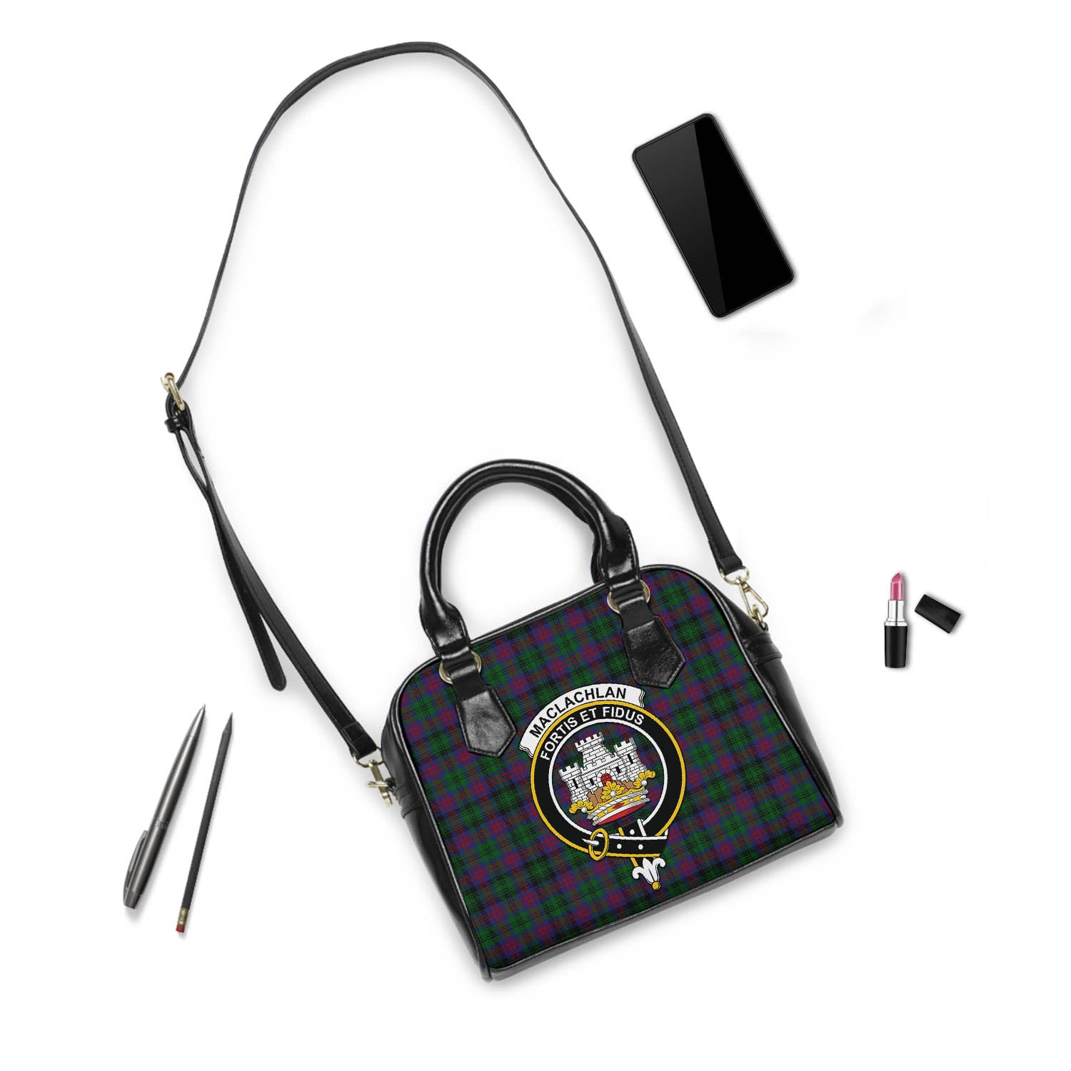 MacLachlan Hunting Tartan Shoulder Handbags with Family Crest - Tartanvibesclothing