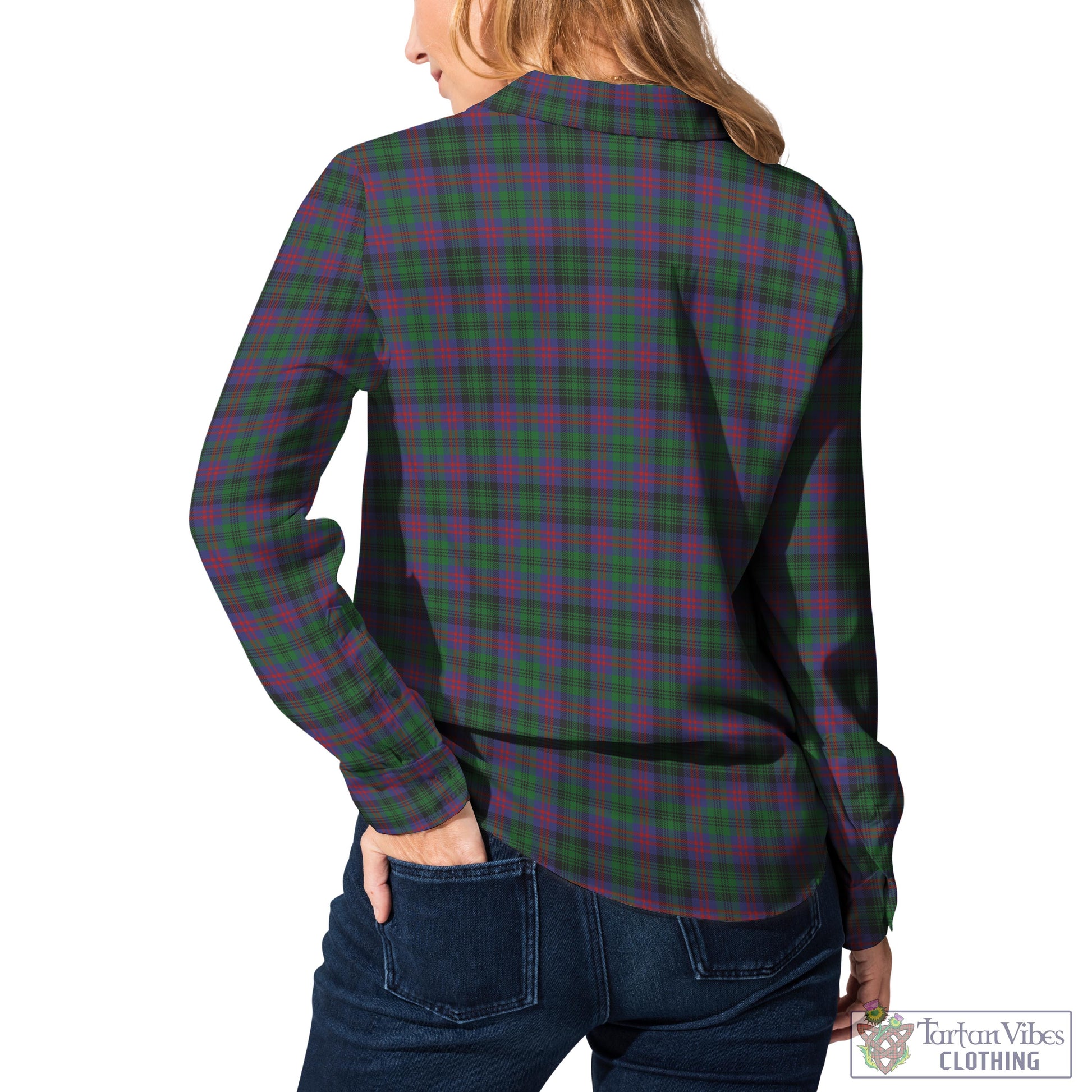 Tartan Vibes Clothing MacLachlan Hunting Tartan Womens Casual Shirt with Family Crest