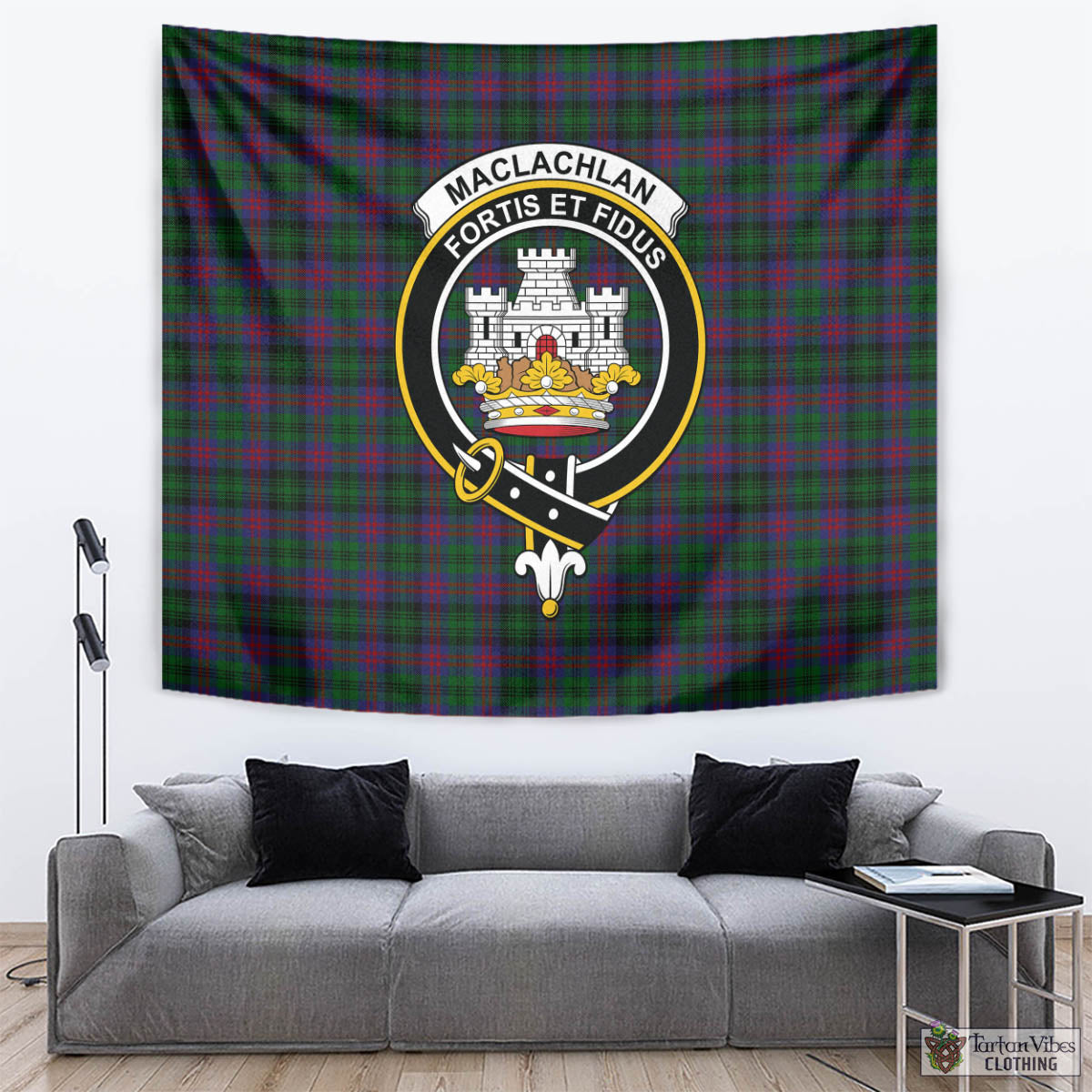 Tartan Vibes Clothing MacLachlan Hunting Tartan Tapestry Wall Hanging and Home Decor for Room with Family Crest