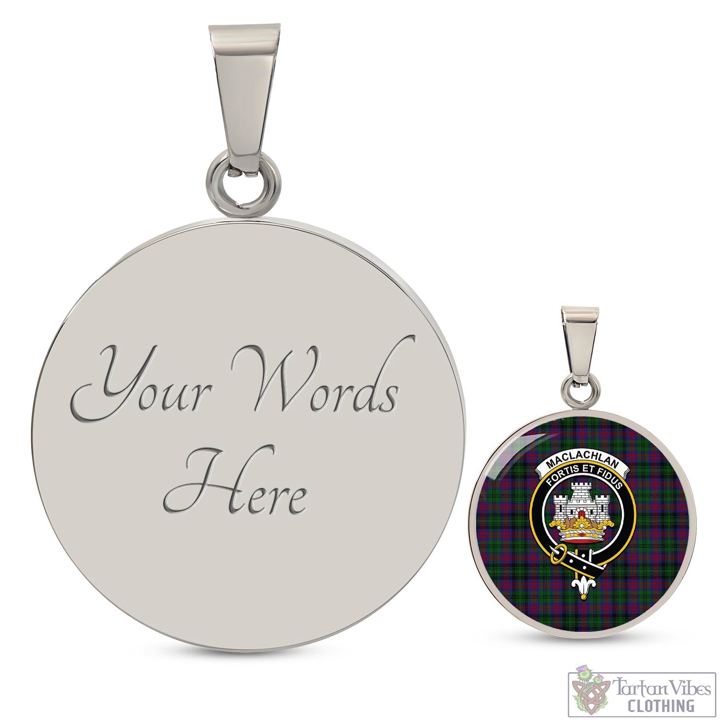 Tartan Vibes Clothing MacLachlan Hunting Tartan Circle Necklace with Family Crest