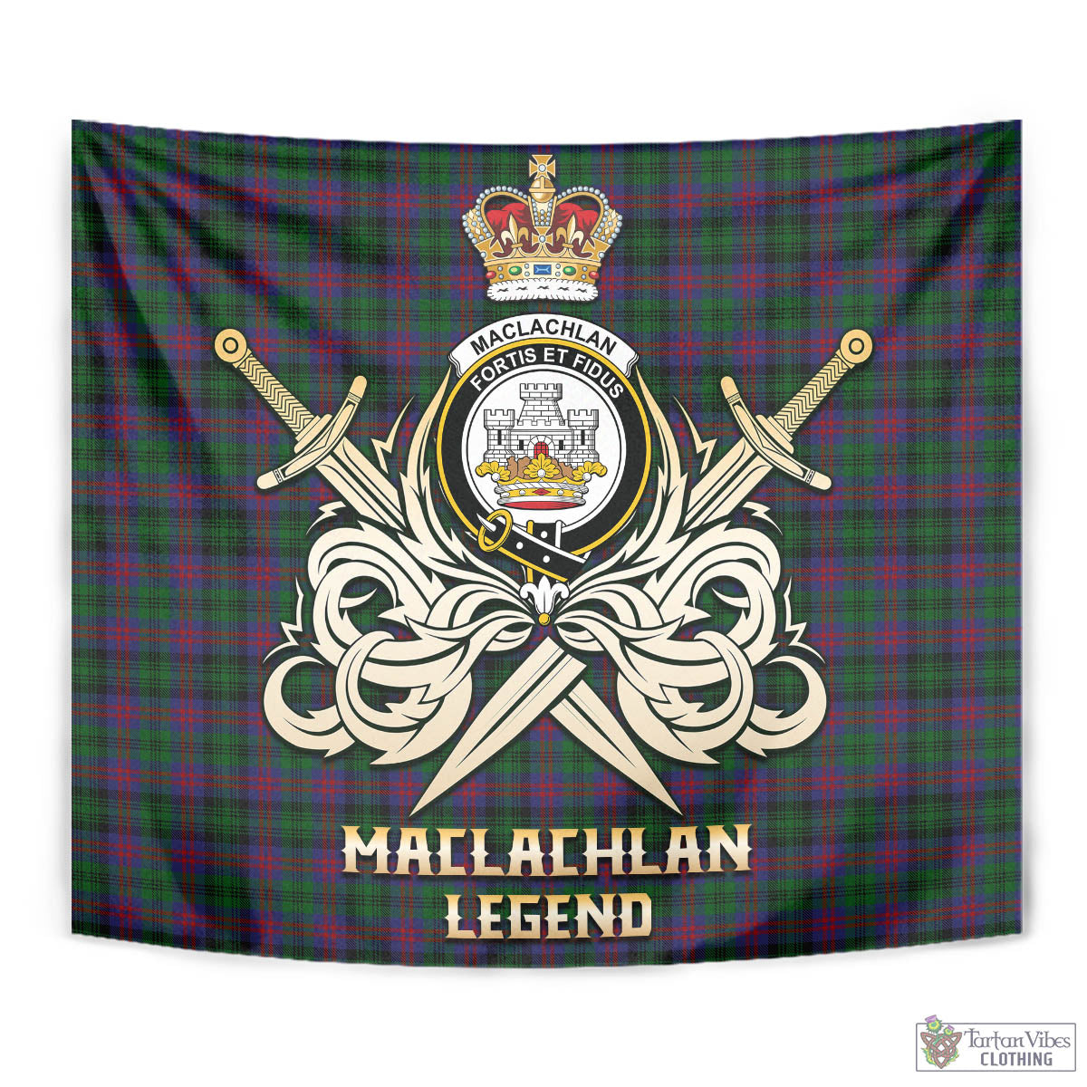 Tartan Vibes Clothing MacLachlan Hunting Tartan Tapestry with Clan Crest and the Golden Sword of Courageous Legacy