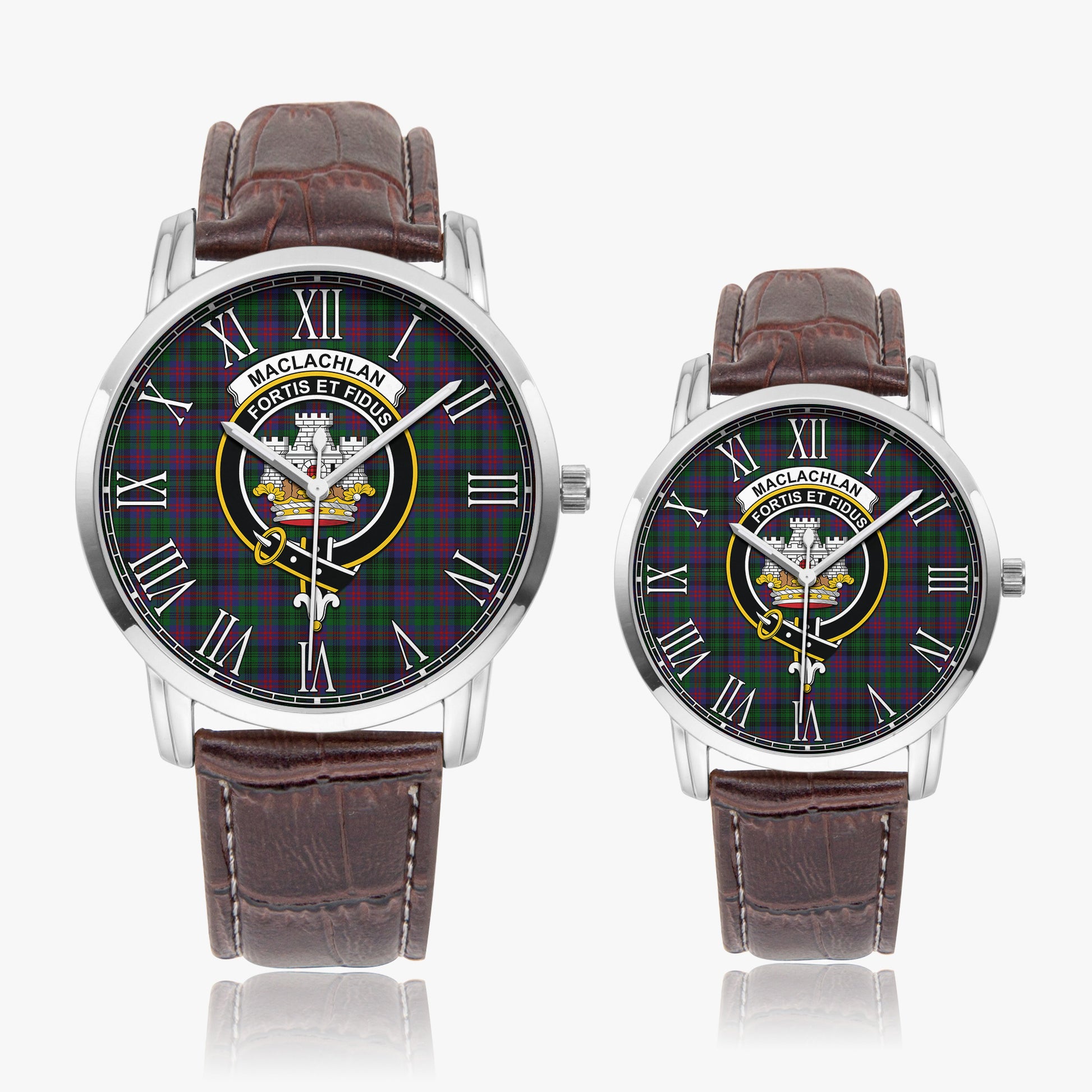 MacLachlan Hunting Tartan Family Crest Leather Strap Quartz Watch - Tartanvibesclothing