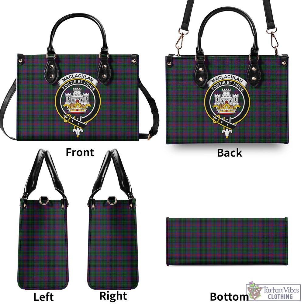 Tartan Vibes Clothing MacLachlan Hunting Tartan Luxury Leather Handbags with Family Crest