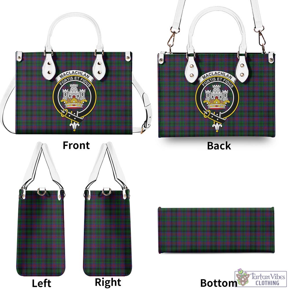 Tartan Vibes Clothing MacLachlan Hunting Tartan Luxury Leather Handbags with Family Crest