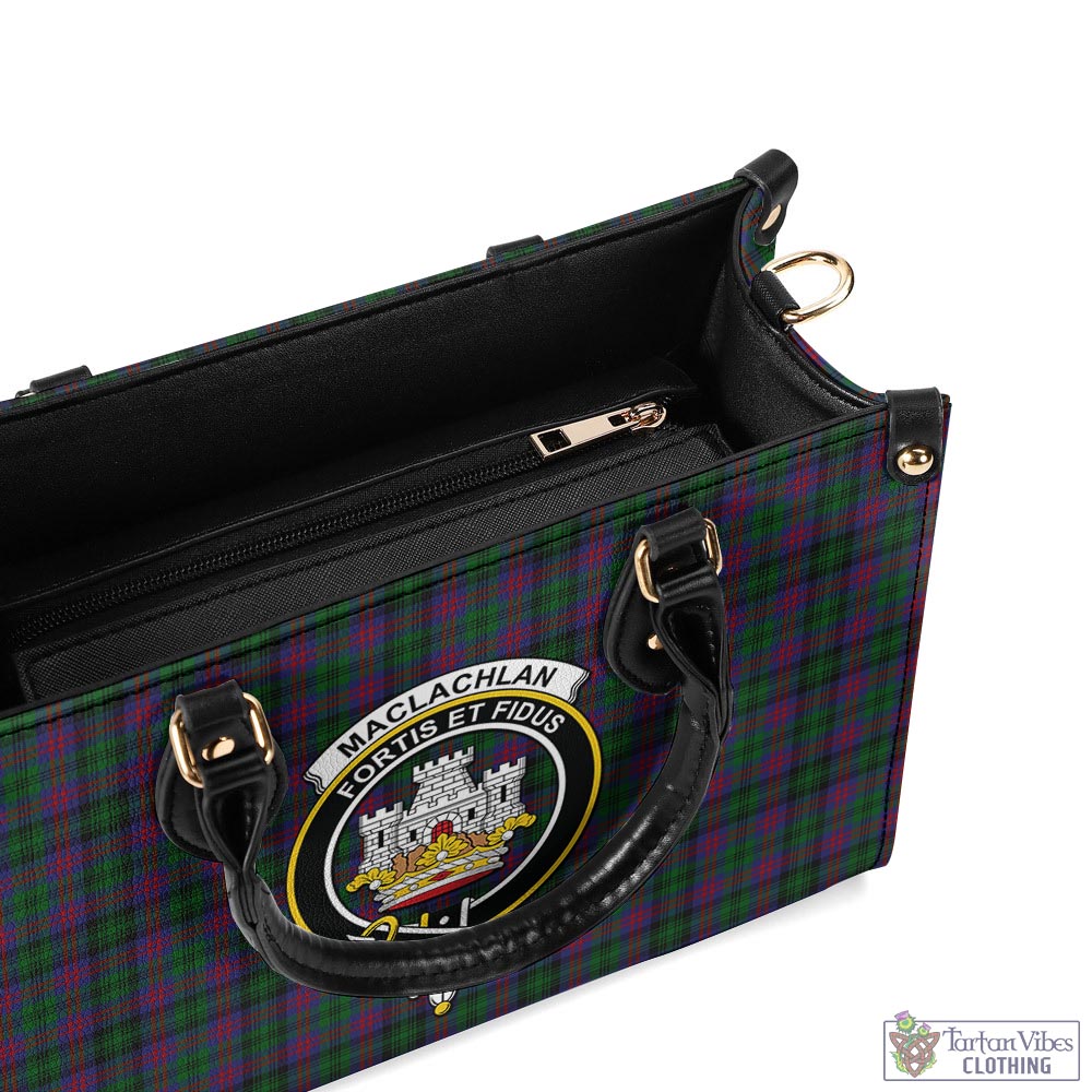 Tartan Vibes Clothing MacLachlan Hunting Tartan Luxury Leather Handbags with Family Crest