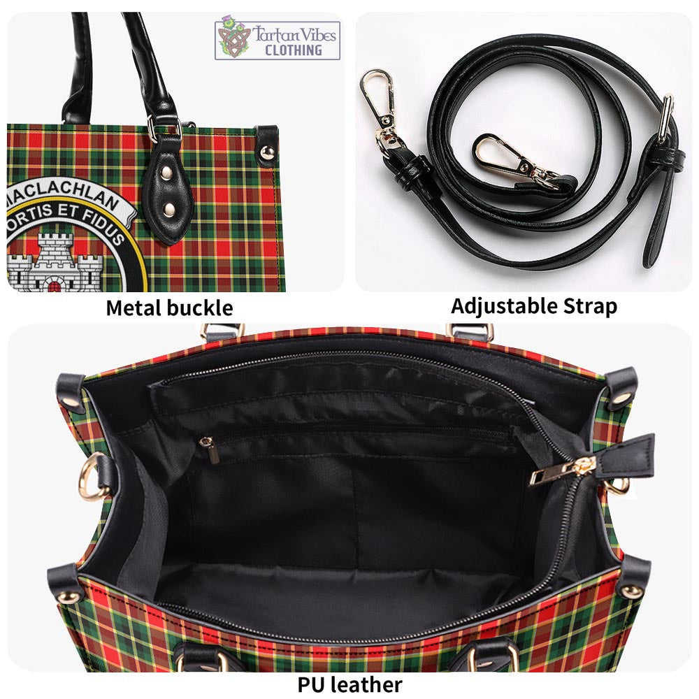 Tartan Vibes Clothing MacLachlan Hunting Modern Tartan Luxury Leather Handbags with Family Crest