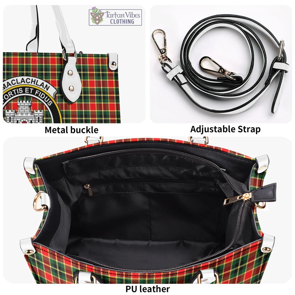 Tartan Vibes Clothing MacLachlan Hunting Modern Tartan Luxury Leather Handbags with Family Crest