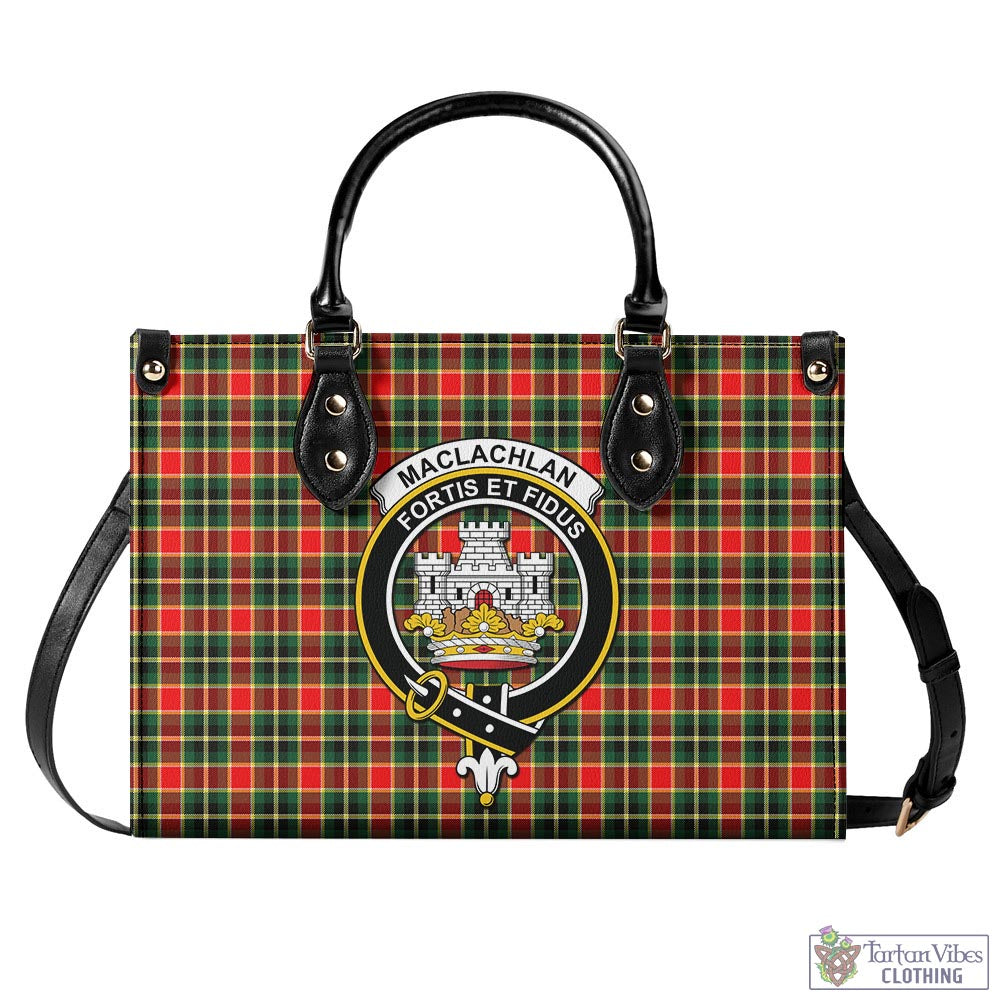 Tartan Vibes Clothing MacLachlan Hunting Modern Tartan Luxury Leather Handbags with Family Crest