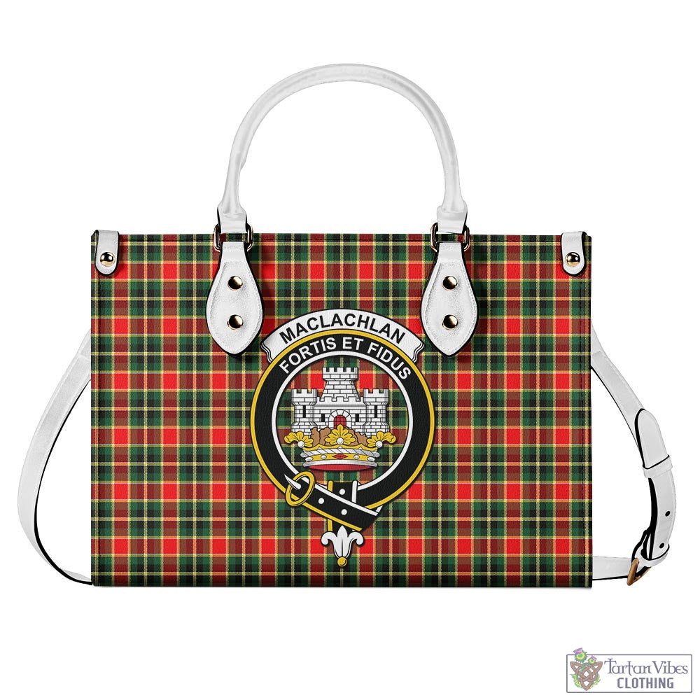 Tartan Vibes Clothing MacLachlan Hunting Modern Tartan Luxury Leather Handbags with Family Crest