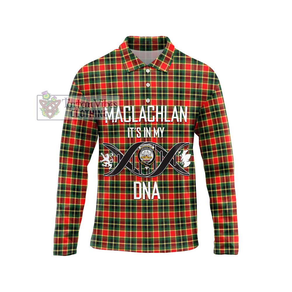 MacLachlan Hunting Modern Tartan Long Sleeve Polo Shirt with Family Crest DNA In Me Style Unisex - Tartanvibesclothing Shop