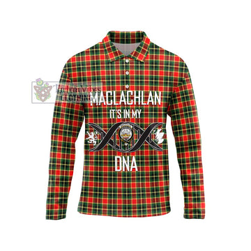 MacLachlan Hunting Modern Tartan Long Sleeve Polo Shirt with Family Crest DNA In Me Style