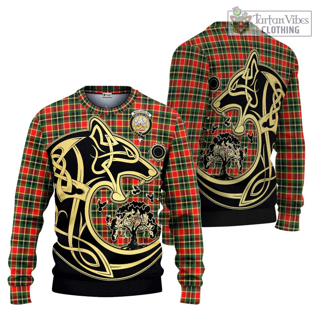 MacLachlan Hunting Modern Tartan Knitted Sweater with Family Crest Celtic Wolf Style Unisex - Tartan Vibes Clothing