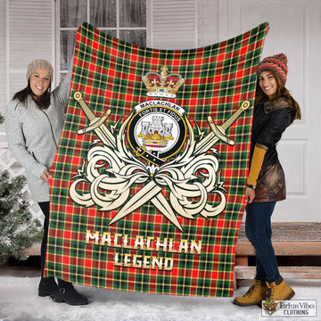 MacLachlan Hunting Modern Tartan Blanket with Clan Crest and the Golden Sword of Courageous Legacy