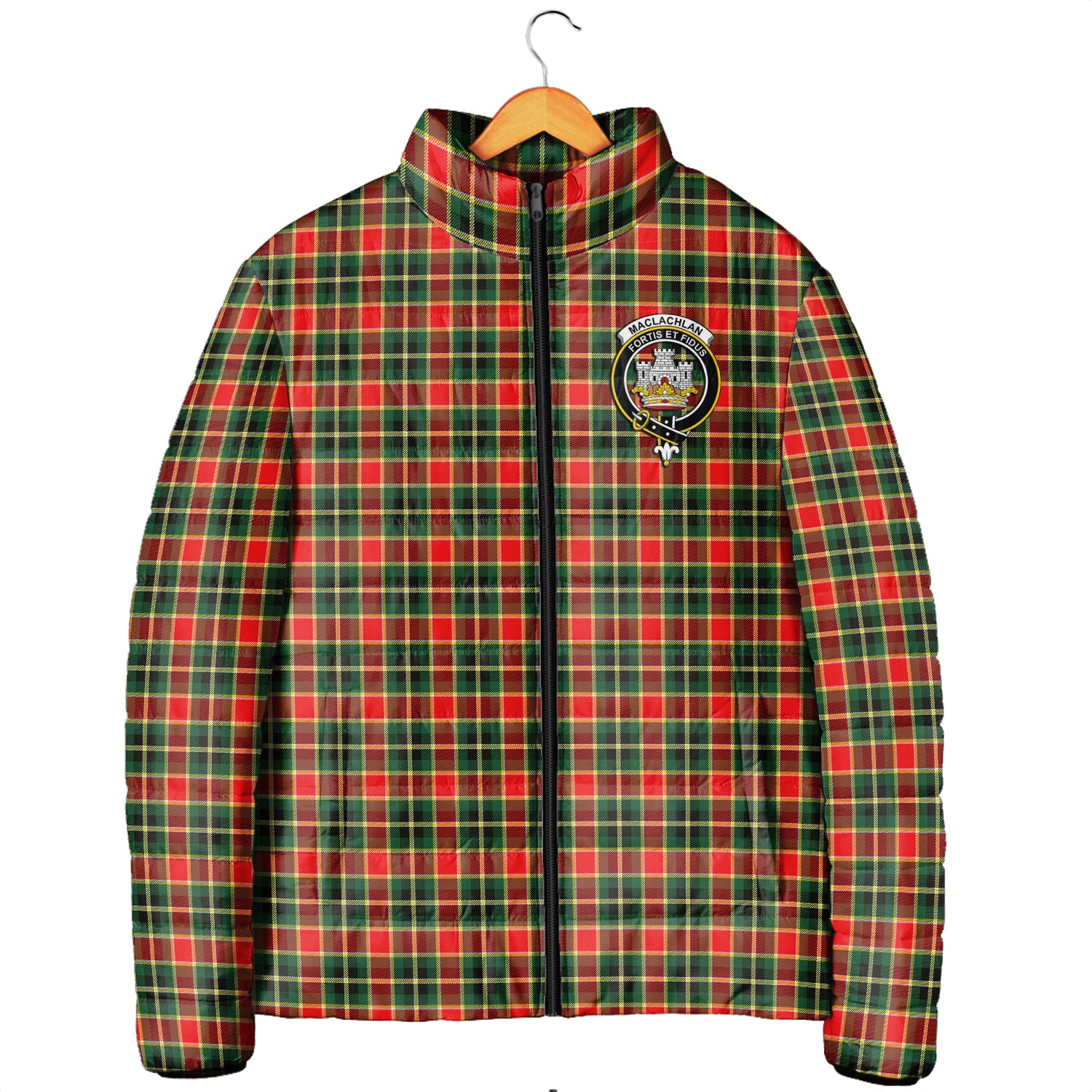 MacLachlan Hunting Modern Tartan Padded Jacket with Family Crest Men's Padded Jacket - Tartan Vibes Clothing