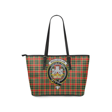 MacLachlan Hunting Modern Tartan Leather Tote Bag with Family Crest