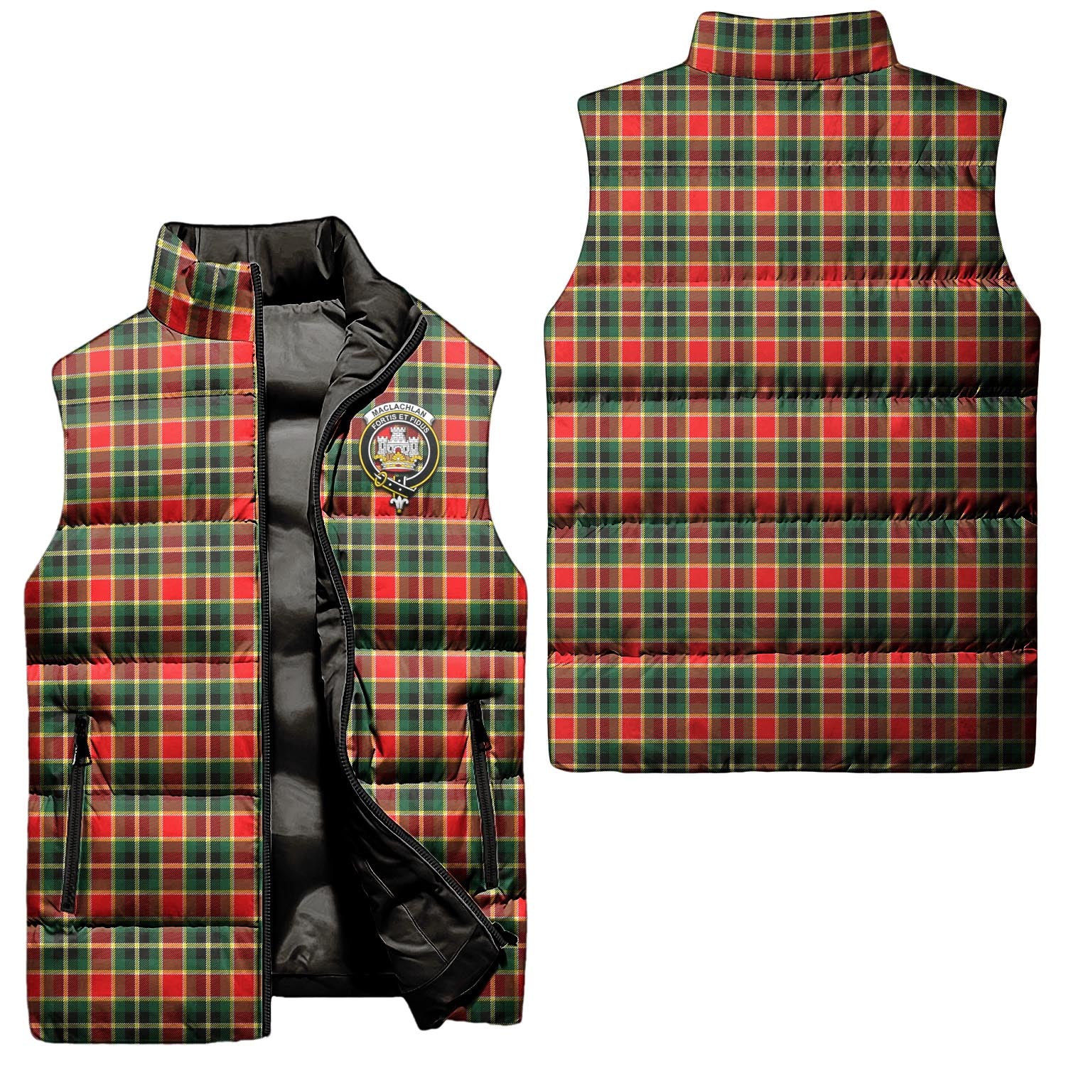 MacLachlan Hunting Modern Tartan Sleeveless Puffer Jacket with Family Crest Unisex - Tartanvibesclothing