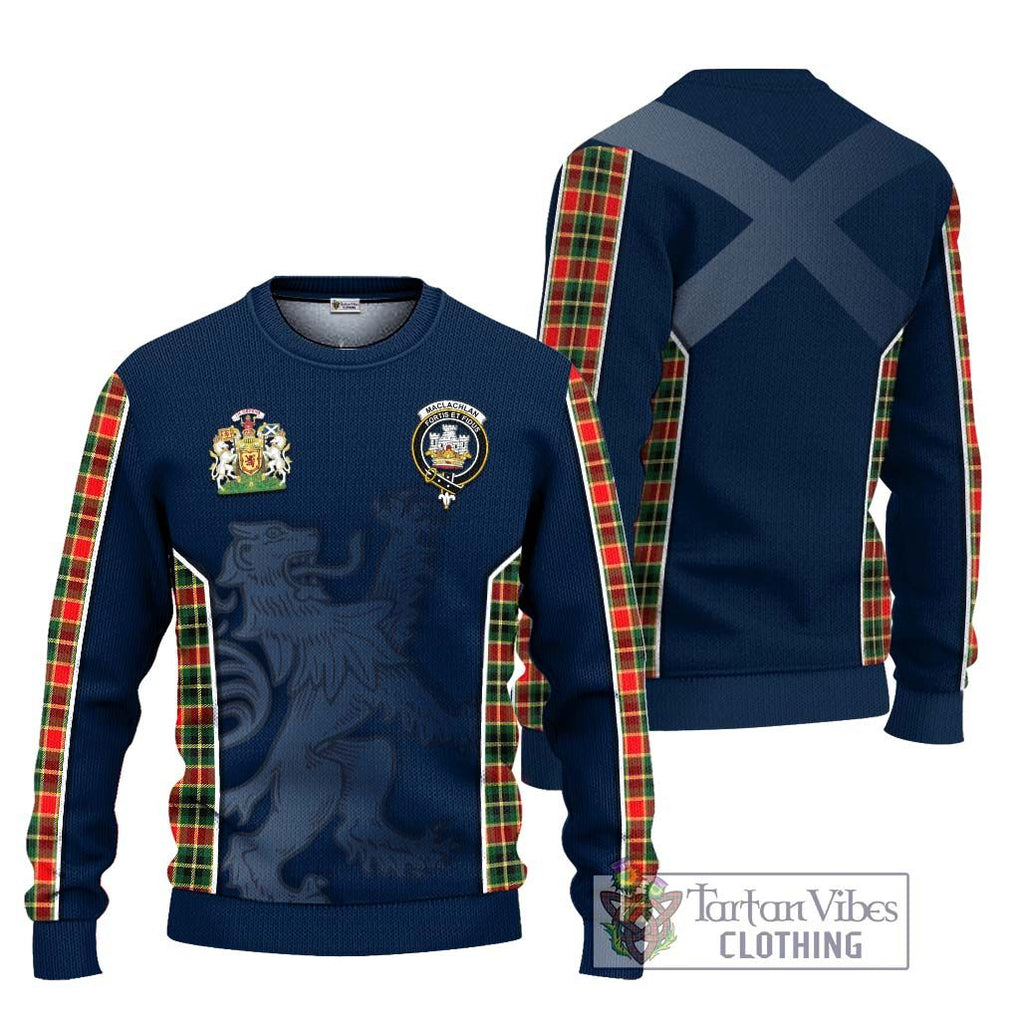 MacLachlan Hunting Modern Tartan Knitted Sweater with Family Crest and Lion Rampant Vibes Sport Style Unisex - Tartan Vibes Clothing