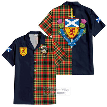 MacLachlan Hunting Modern Tartan Short Sleeve Button Shirt Alba with Scottish Lion Royal Arm Half Style