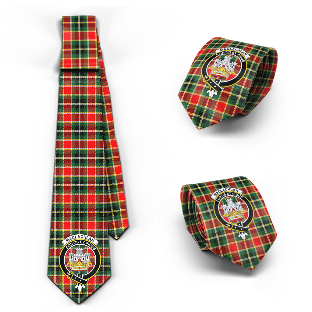 MacLachlan Hunting Modern Tartan Classic Necktie with Family Crest Necktie One Size - Tartan Vibes Clothing