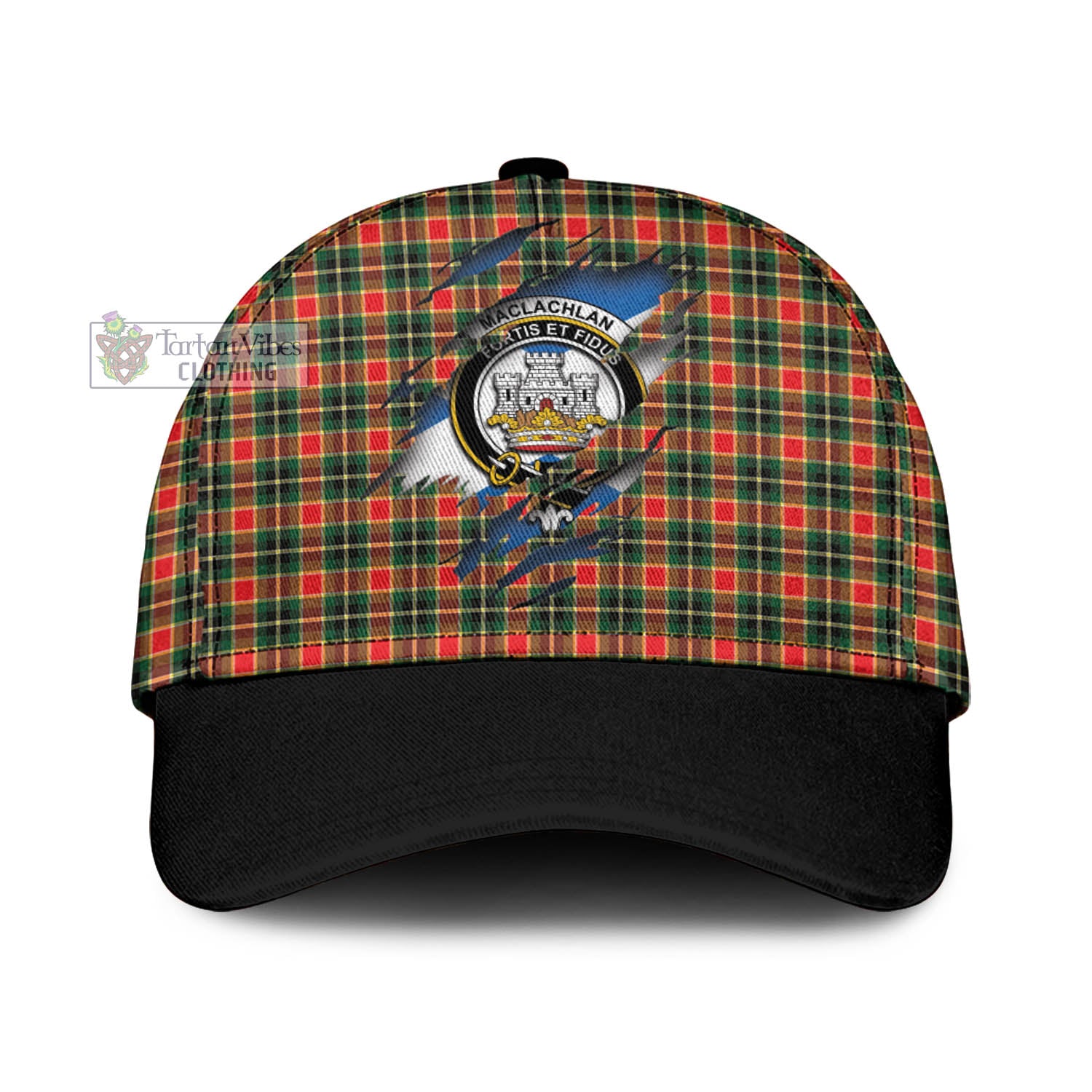 Tartan Vibes Clothing MacLachlan Hunting Modern Tartan Classic Cap with Family Crest In Me Style