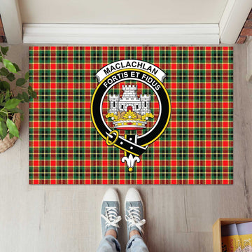 MacLachlan Hunting Modern Tartan Door Mat with Family Crest