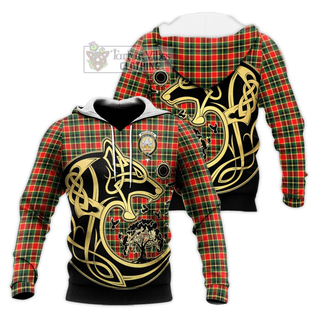 MacLachlan Hunting Modern Tartan Knitted Hoodie with Family Crest Celtic Wolf Style Unisex Knitted Pullover Hoodie - Tartan Vibes Clothing