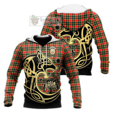 MacLachlan Hunting Modern Tartan Knitted Hoodie with Family Crest Celtic Wolf Style