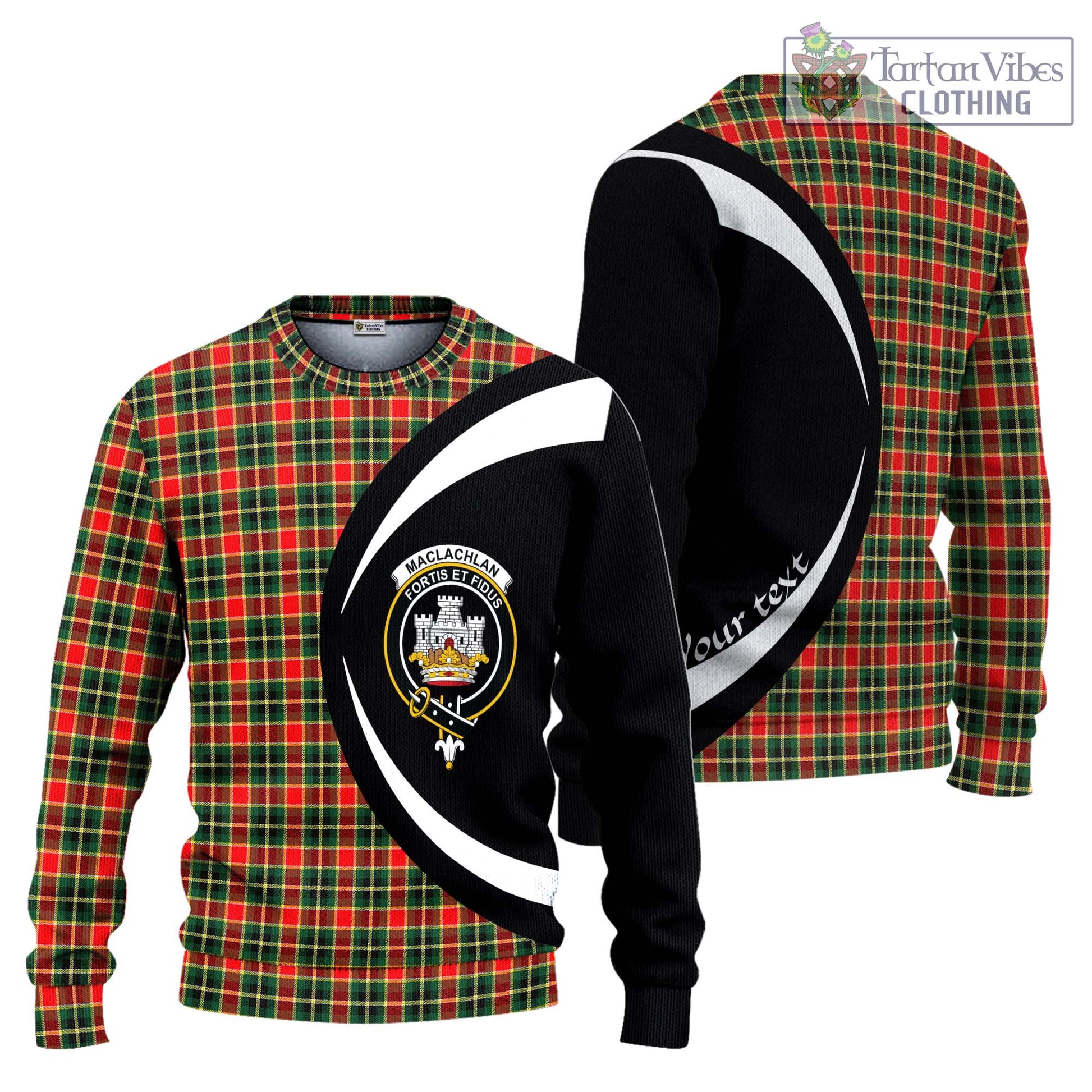 MacLachlan Hunting Modern Tartan Knitted Sweater with Family Crest Circle Style Unisex - Tartan Vibes Clothing