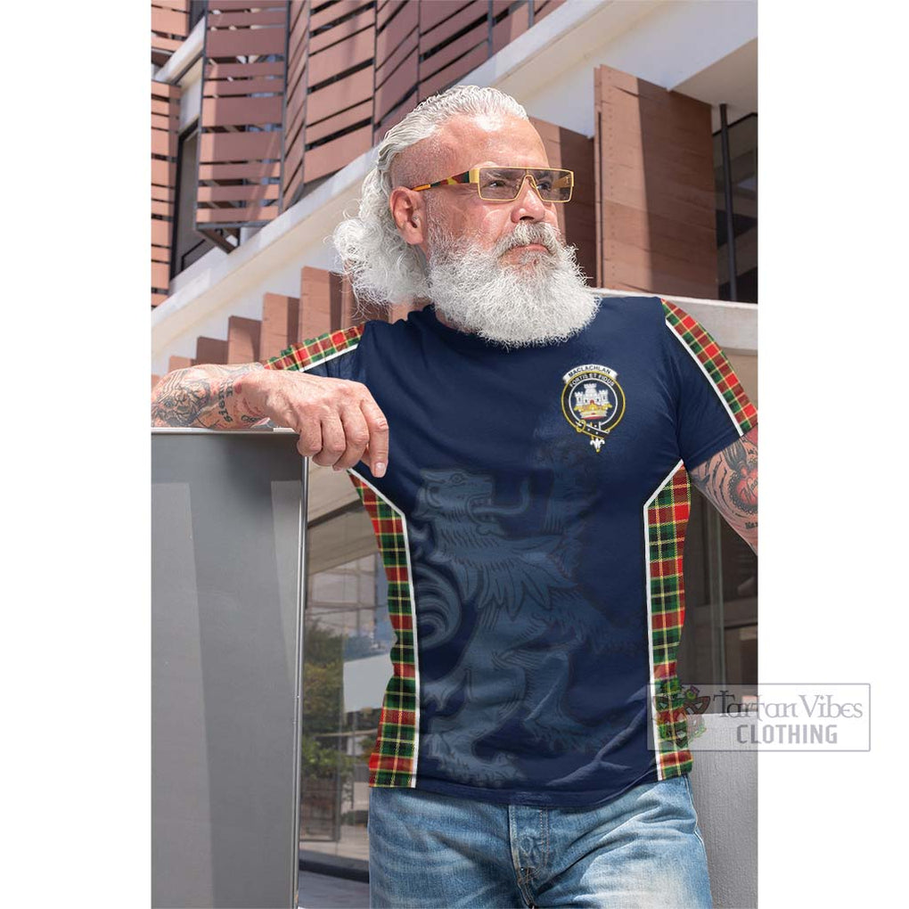 Tartan Vibes Clothing MacLachlan Hunting Modern Tartan Cotton T-shirt with Family Crest and Lion Rampant Vibes Sport Style