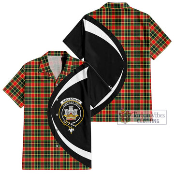 MacLachlan Hunting Modern Tartan Short Sleeve Button Up with Family Crest Circle Style